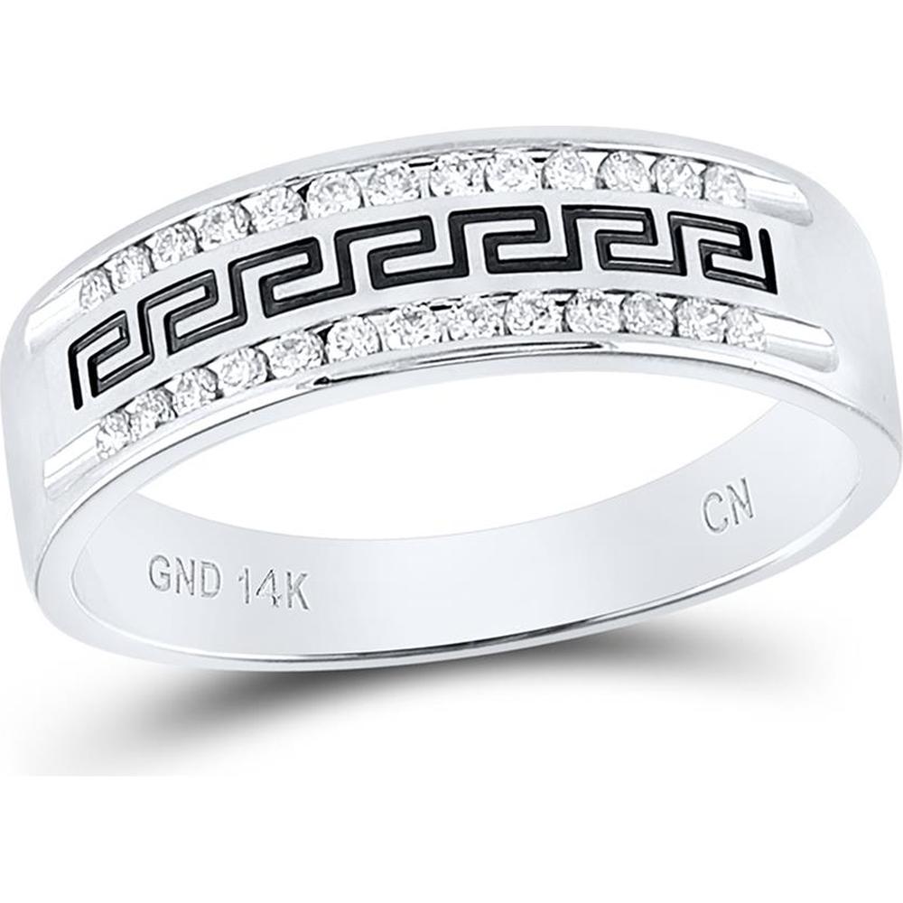 GND 14K White Gold Greco-Inspired Wedding Band with Channel-Set Round Diamonds – 0.25 Carat Total Diamond Weight
