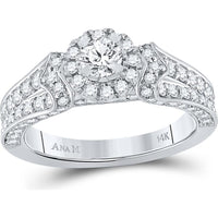 GND 14K White Gold Halo Bridal Engagement Ring with Round Prong-Set Diamonds - 1.2 Carat Total Diamond Weight