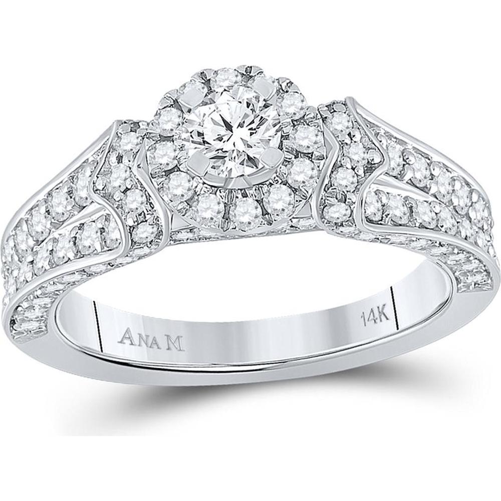 GND 14K White Gold Halo Bridal Engagement Ring with Round Prong-Set Diamonds - 1.2 Carat Total Diamond Weight