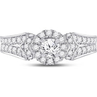 GND 14K White Gold Halo Bridal Engagement Ring with Round Prong-Set Diamonds - 1.2 Carat Total Diamond Weight