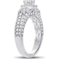 GND 14K White Gold Halo Bridal Engagement Ring with Round Prong-Set Diamonds - 1.2 Carat Total Diamond Weight
