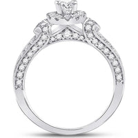 GND 14K White Gold Halo Bridal Engagement Ring with Round Prong-Set Diamonds - 1.2 Carat Total Diamond Weight