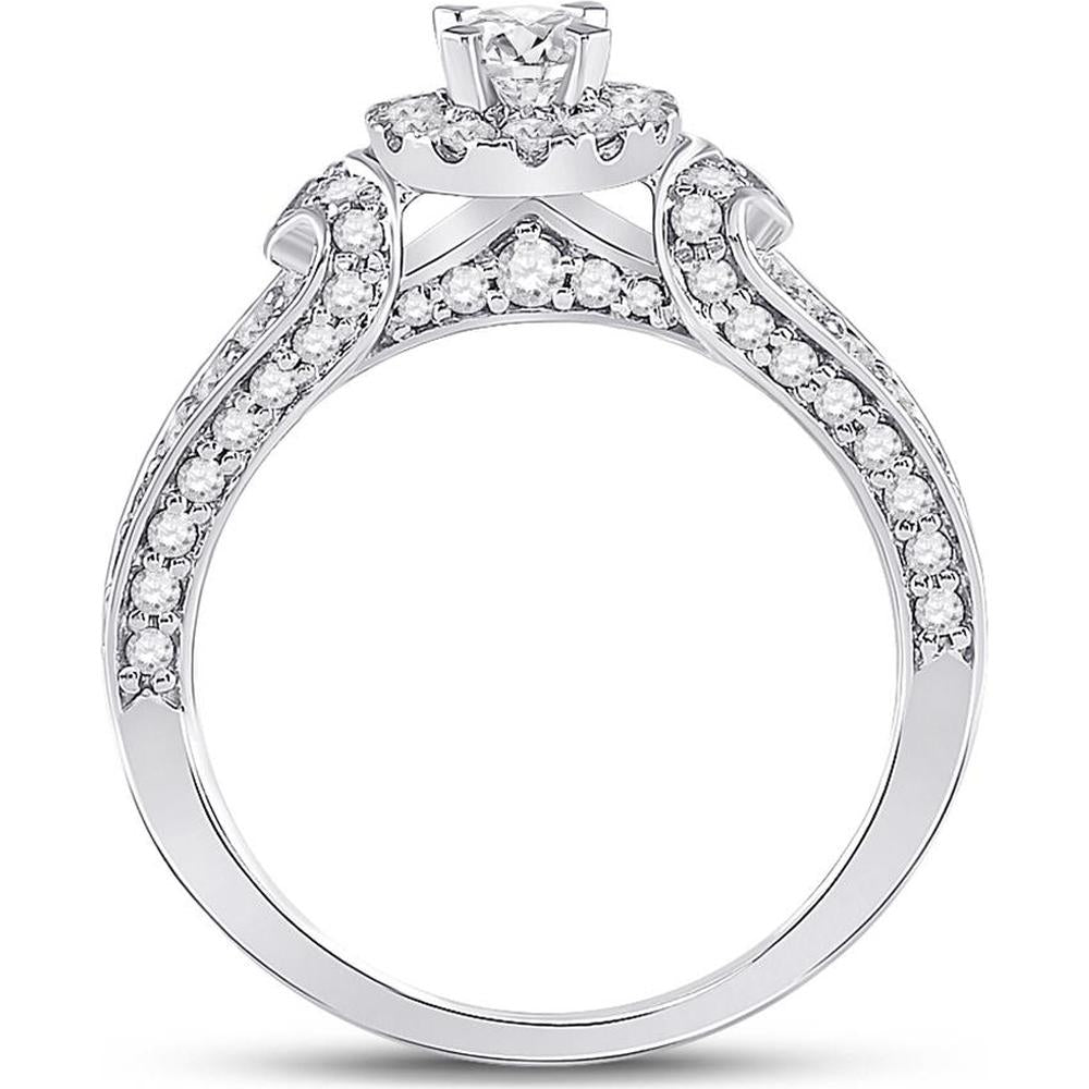 GND 14K White Gold Halo Bridal Engagement Ring with Round Prong-Set Diamonds - 1.2 Carat Total Diamond Weight
