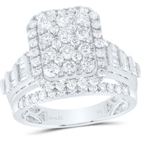 GND 14K White Gold Halo Ring with Illusion-Set Round and Channel-Set Baguette Diamonds - 1.75 Carat Total Diamond Weight