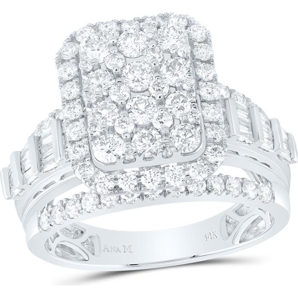 GND 14K White Gold Halo Ring with Illusion-Set Round and Channel-Set Baguette Diamonds - 1.75 Carat Total Diamond Weight