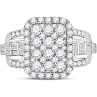 GND 14K White Gold Halo Ring with Illusion-Set Round and Channel-Set Baguette Diamonds - 1.75 Carat Total Diamond Weight
