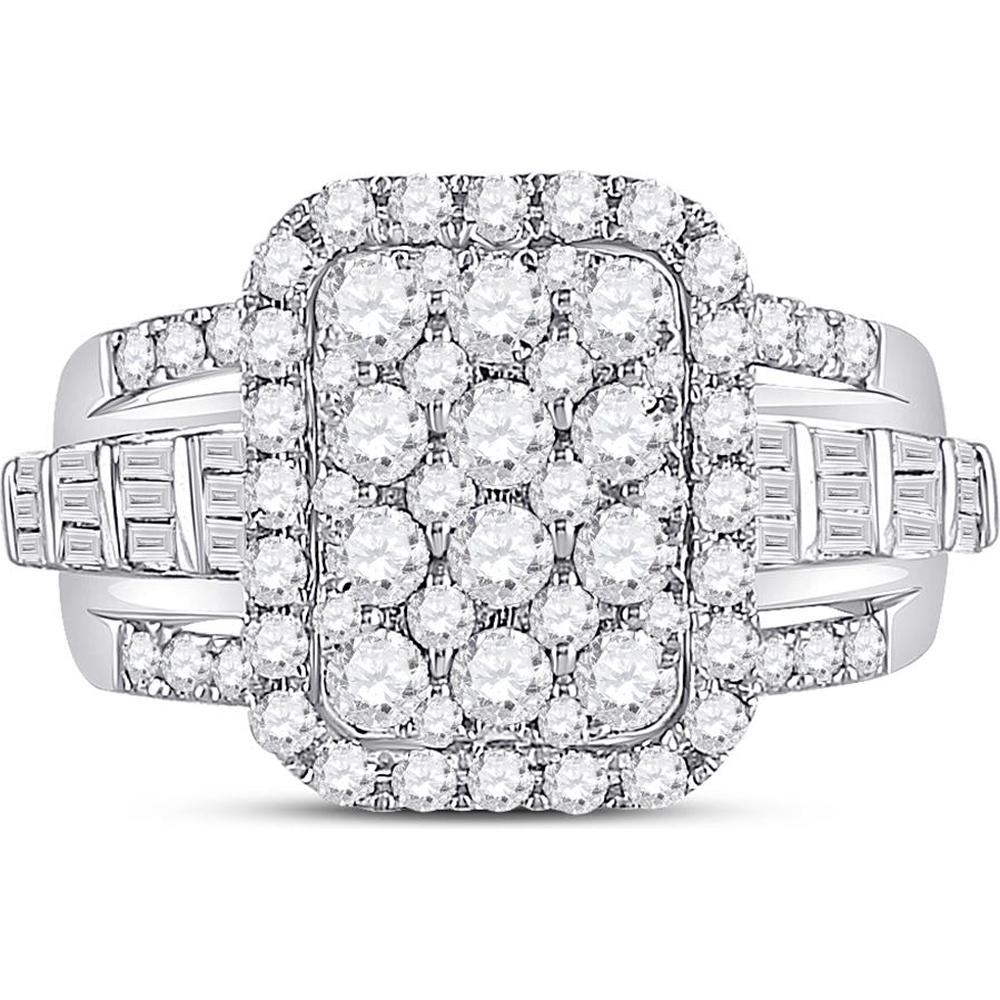 GND 14K White Gold Halo Ring with Illusion-Set Round and Channel-Set Baguette Diamonds - 1.75 Carat Total Diamond Weight