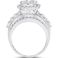 GND 14K White Gold Halo Ring with Illusion-Set Round and Channel-Set Baguette Diamonds - 1.75 Carat Total Diamond Weight