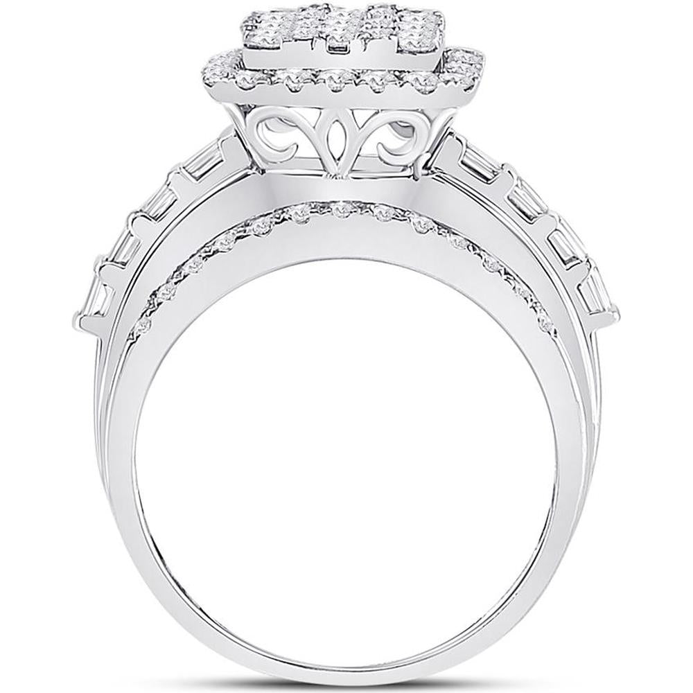 GND 14K White Gold Halo Ring with Illusion-Set Round and Channel-Set Baguette Diamonds - 1.75 Carat Total Diamond Weight
