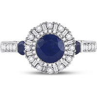 GND 14K White Gold Halo Ring with Prong-Set 1.11 Carat Round Blue Sapphire and 0.33 Carat Diamonds