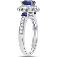 GND 14K White Gold Halo Ring with Prong-Set 1.11 Carat Round Blue Sapphire and 0.33 Carat Diamonds