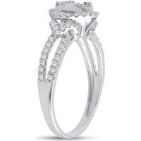 GND 14K White Gold Halo Ring with Prong-Set Baguette and Round Diamonds - 0.75 Carat Total Diamond Weight