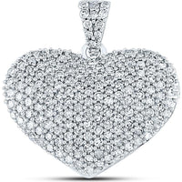 GND 14K White Gold Heart-Shaped Pendant with Prong-Set Round Diamonds - 1.00 Carat Total Diamond Weight