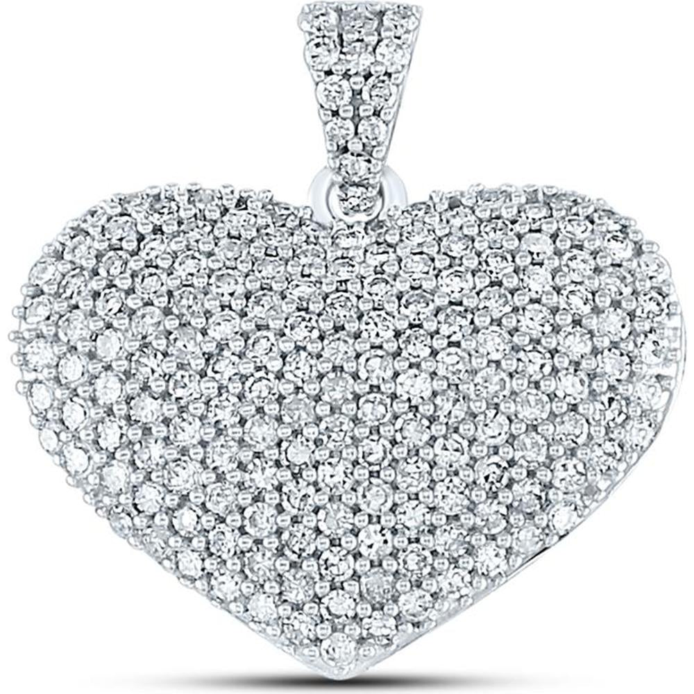 GND 14K White Gold Heart-Shaped Pendant with Prong-Set Round Diamonds - 1.00 Carat Total Diamond Weight