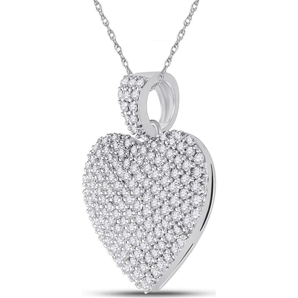 GND 14K White Gold Heart-Shaped Pendant with Prong-Set Round Diamonds - 1.00 Carat Total Diamond Weight