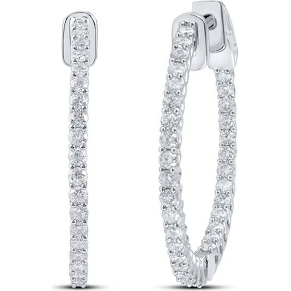 GND 14K White Gold Inside Outside Hoop Earrings with Prong-Set Round Diamonds – 2.13 Carat Total Diamond Weight