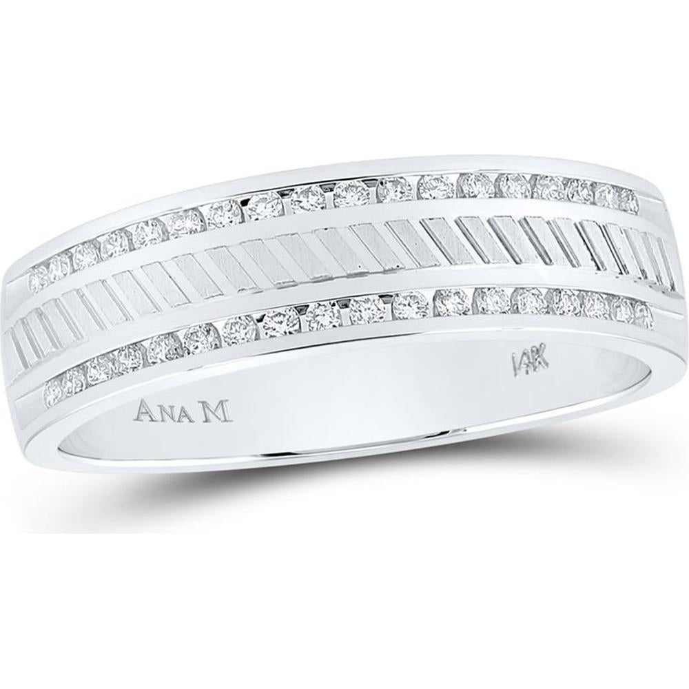 GND 14K White Gold Machine-Set Round Diamond Wedding Band Ring - 1/4 Carat Total Diamond Weight