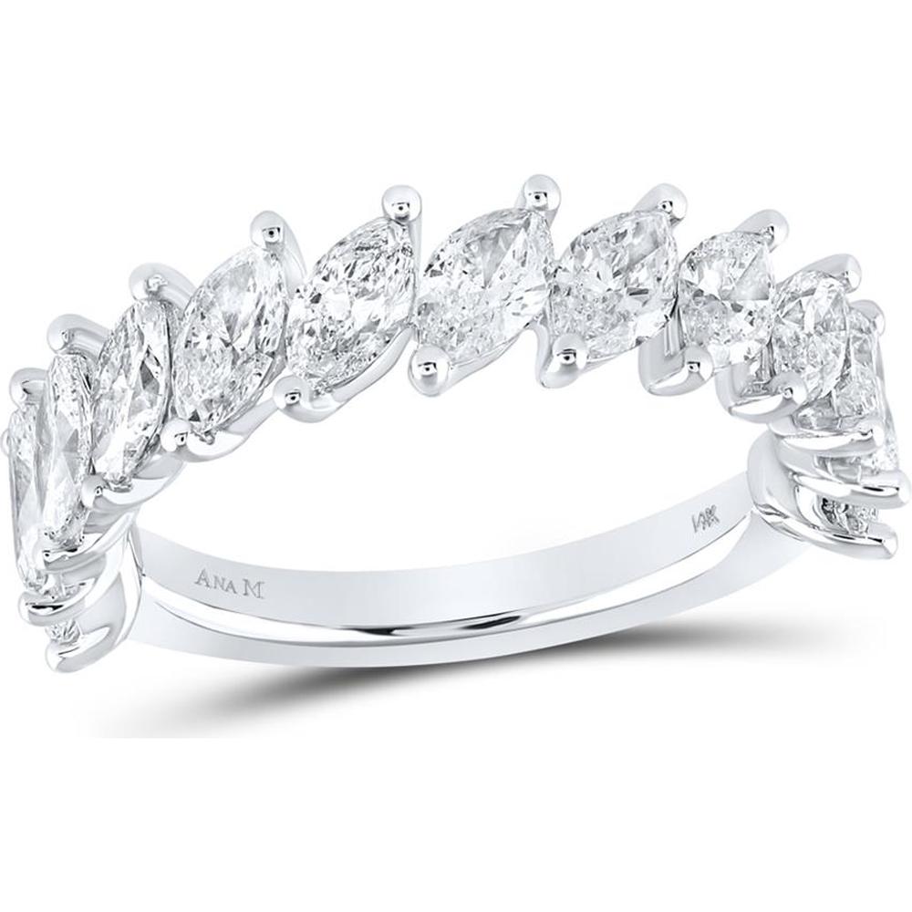 GND 14K White Gold Marquise Diamond Band Ring with Prong Set Diamonds – 2.5 Carat Total Diamond Weight