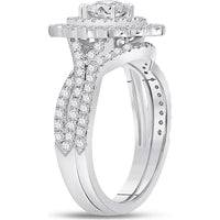 GND 14K White Gold Marquise Diamond Halo Bridal Wedding Ring Set - 1-7/8 Total Carat Weight