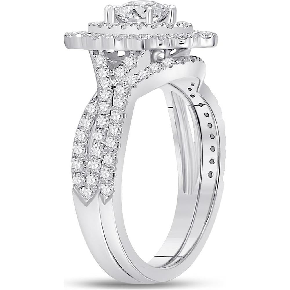 GND 14K White Gold Marquise Diamond Halo Bridal Wedding Ring Set - 1-7/8 Total Carat Weight