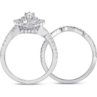 GND 14K White Gold Marquise Diamond Halo Bridal Wedding Ring Set - 1-7/8 Total Carat Weight