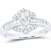 GND 14K White Gold Marquise Diamond Solitaire Engagement Ring with Channel-Set Baguette and Round Diamonds – 3/4 Total Carat Weight