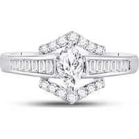 GND 14K White Gold Marquise Diamond Solitaire Engagement Ring with Channel-Set Baguette and Round Diamonds – 3/4 Total Carat Weight