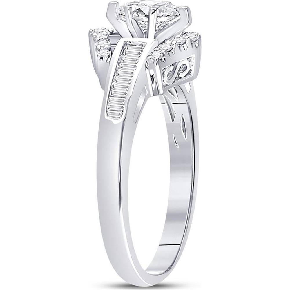 GND 14K White Gold Marquise Diamond Solitaire Engagement Ring with Channel-Set Baguette and Round Diamonds – 3/4 Total Carat Weight