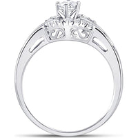 GND 14K White Gold Marquise Diamond Solitaire Engagement Ring with Channel-Set Baguette and Round Diamonds – 3/4 Total Carat Weight