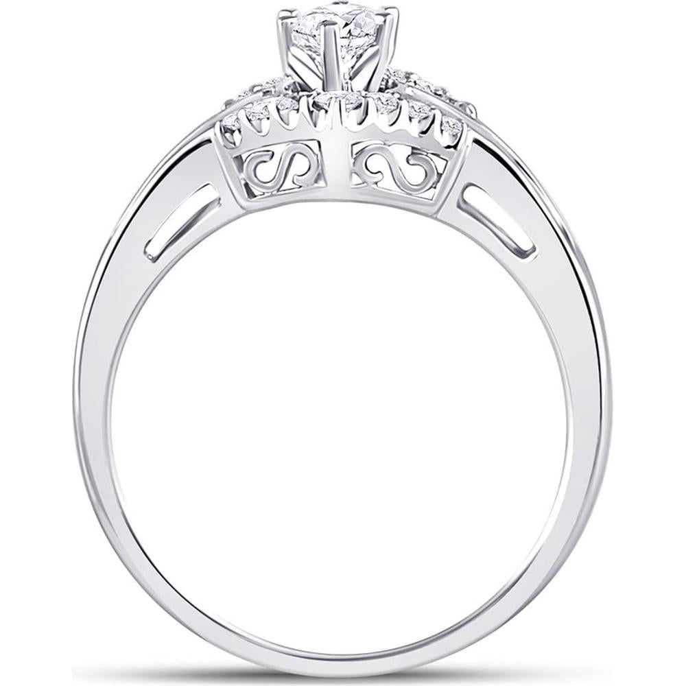 GND 14K White Gold Marquise Diamond Solitaire Engagement Ring with Channel-Set Baguette and Round Diamonds – 3/4 Total Carat Weight