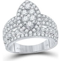 GND 14K White Gold Marquise-Shape Cluster Ring with Illusion-Set Round Diamonds - 1-3/4 Carat Total Diamond Weight