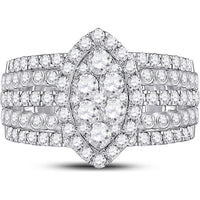 GND 14K White Gold Marquise-Shape Cluster Ring with Illusion-Set Round Diamonds - 1-3/4 Carat Total Diamond Weight