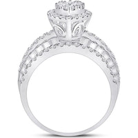 GND 14K White Gold Marquise-Shape Cluster Ring with Illusion-Set Round Diamonds - 1-3/4 Carat Total Diamond Weight
