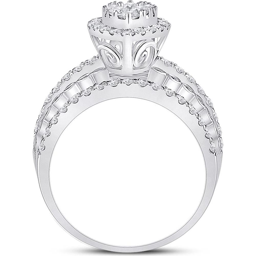 GND 14K White Gold Marquise-Shape Cluster Ring with Illusion-Set Round Diamonds - 1-3/4 Carat Total Diamond Weight