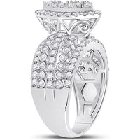 GND 14K White Gold Marquise-Shape Cluster Ring with Illusion-Set Round Diamonds - 1-3/4 Carat Total Diamond Weight
