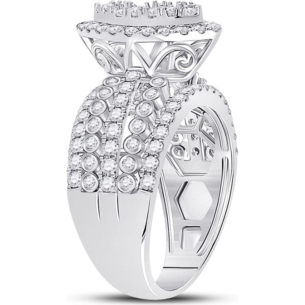GND 14K White Gold Marquise-Shape Cluster Ring with Illusion-Set Round Diamonds - 1-3/4 Carat Total Diamond Weight