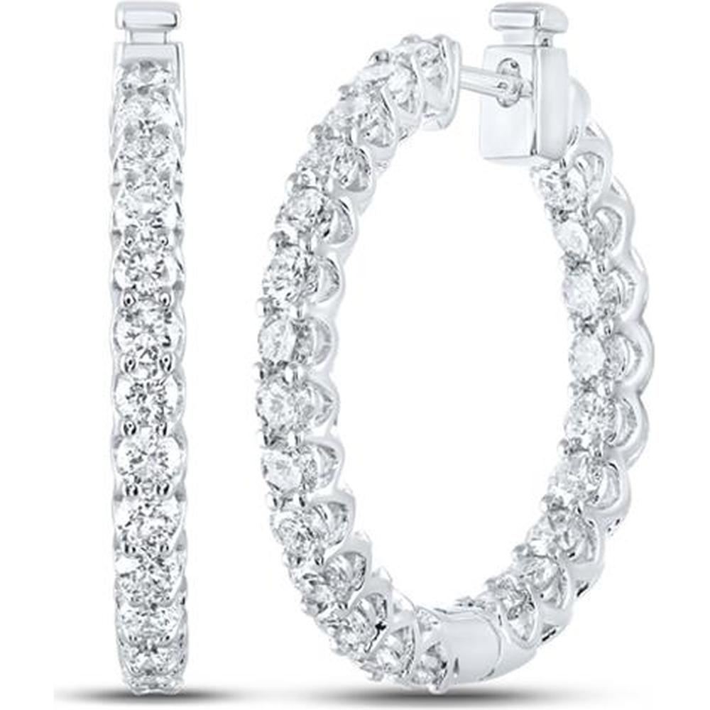 GND 14K White Gold Medium Hoop Earrings with Prong-Set Round Diamonds – 3.05 Carat Total Diamond Weight