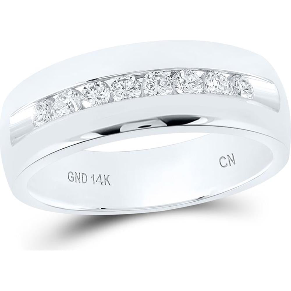 GND 14K White Gold Men's Channel-Set Round Diamond Wedding Band - 0.52 Carat Total Diamond Weight