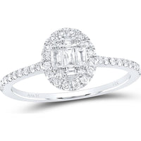 GND 14K White Gold Oval Cluster Ring with Channel-Set Baguette and Pave Round Diamonds - 1/3 Total Carat Weight