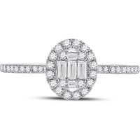 GND 14K White Gold Oval Cluster Ring with Channel-Set Baguette and Pave Round Diamonds - 1/3 Total Carat Weight