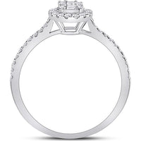 GND 14K White Gold Oval Cluster Ring with Channel-Set Baguette and Pave Round Diamonds - 1/3 Total Carat Weight