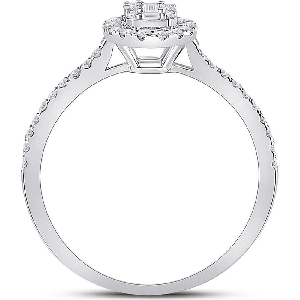 GND 14K White Gold Oval Cluster Ring with Channel-Set Baguette and Pave Round Diamonds - 1/3 Total Carat Weight