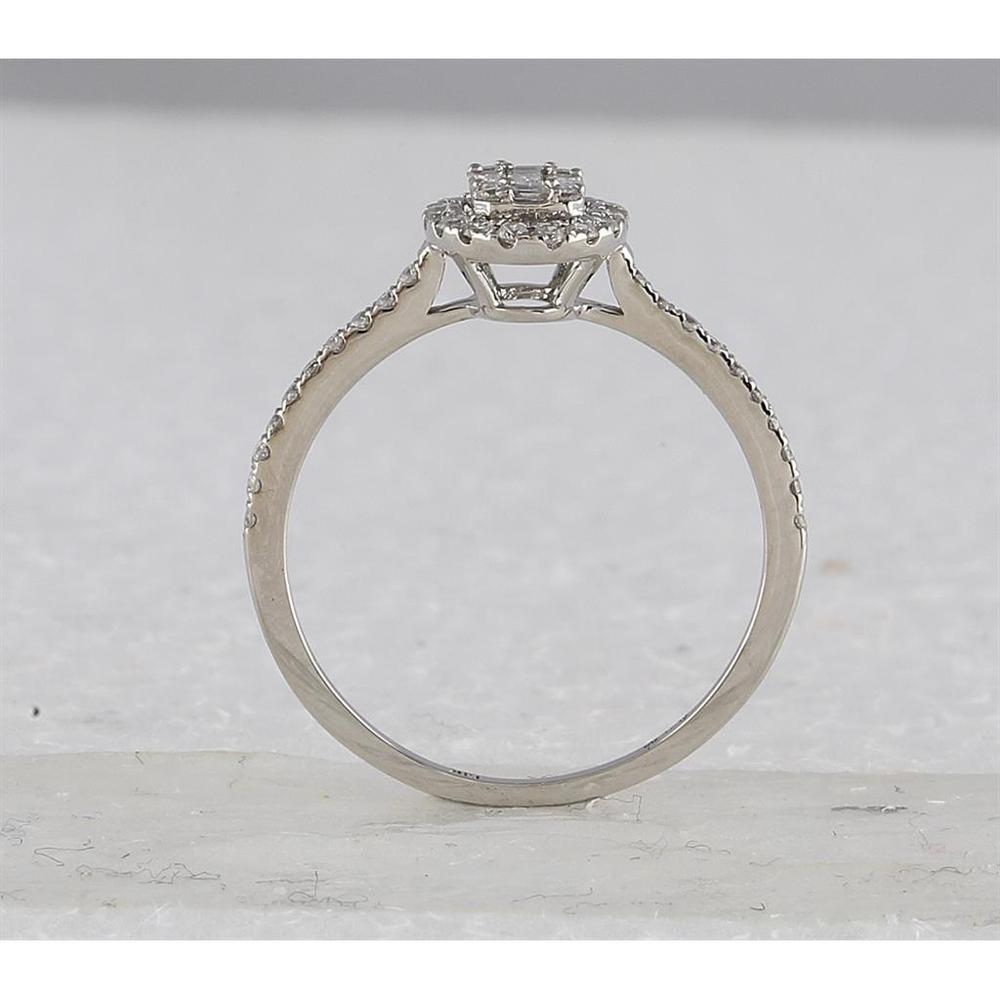 GND 14K White Gold Oval Cluster Ring with Channel-Set Baguette and Pave Round Diamonds - 1/3 Total Carat Weight