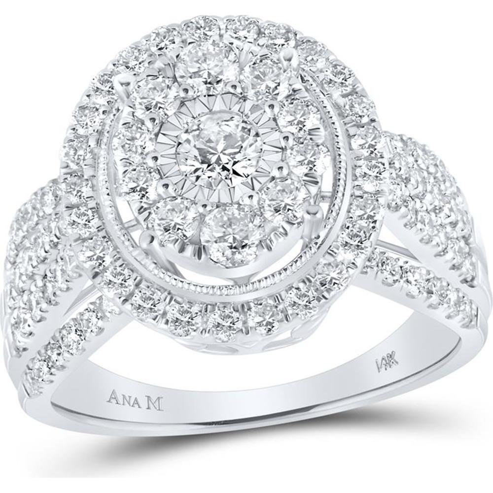 GND 14K White Gold Oval Cluster Ring with Illusion-Set Round and Prong-Set Diamonds – 1.5 Carat Total Diamond Weight