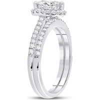 GND 14K White Gold Oval Diamond Bridal Wedding Ring Set with Halo and Pave Diamonds - 1-1/3 Carat Total Diamond Weight