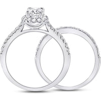 GND 14K White Gold Oval Diamond Bridal Wedding Ring Set with Halo and Pave Diamonds - 1-1/3 Carat Total Diamond Weight