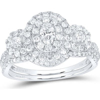 GND 14K White Gold Oval Diamond Bridal Wedding Ring Set with Halo and Round Diamonds - 1.01 Carat Total Diamond Weight