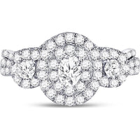 GND 14K White Gold Oval Diamond Bridal Wedding Ring Set with Halo and Round Diamonds - 1.01 Carat Total Diamond Weight