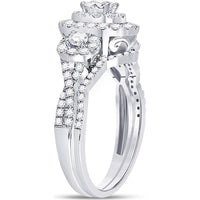 GND 14K White Gold Oval Diamond Bridal Wedding Ring Set with Halo and Round Diamonds - 1.01 Carat Total Diamond Weight