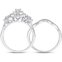 GND 14K White Gold Oval Diamond Bridal Wedding Ring Set with Halo and Round Diamonds - 1.01 Carat Total Diamond Weight